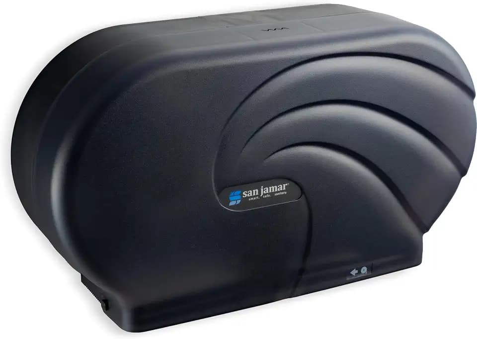 San Jamar Twin 9" Bath Tissue Dispenser – Jumbo Bath Tissue Holder for Bathroom, Infinity System, Black Pearl, 12" × 19" × 5.25"
