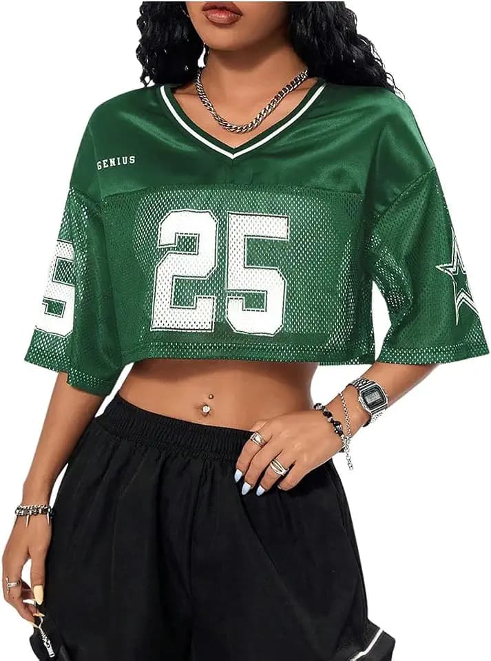 SOLY HUX Jersey Shirts for Women Y2k Mesh Crop Tops