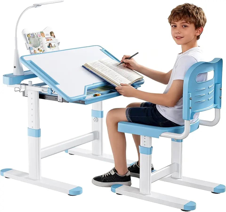 Decofy Kids Desk and Chair Set, Height Adjustable Study Table for 3–12