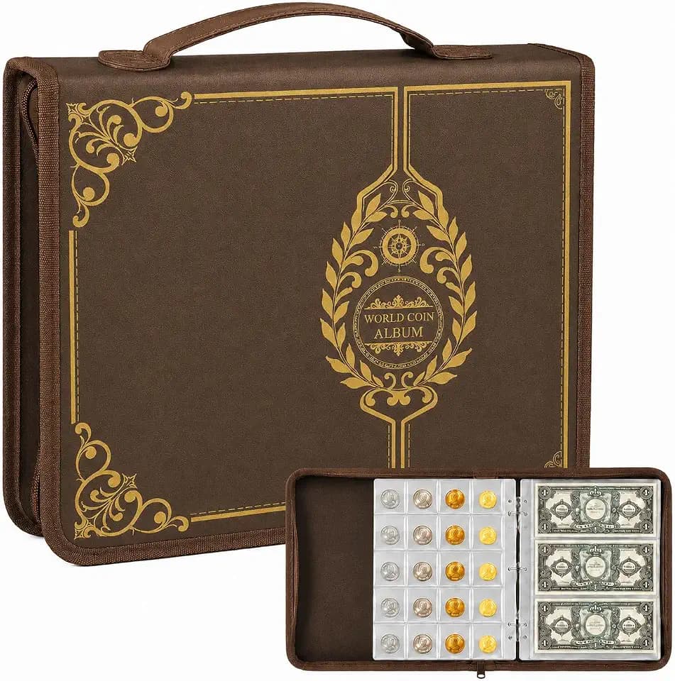 ANKHOH Zippered Coin Collection Book, 200 Pockets and 30 Bill Sleeves