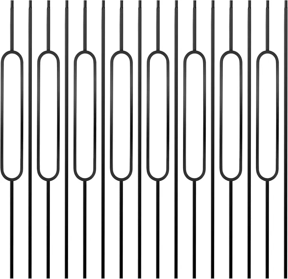 16 Pcs Iron Balusters for Staircase - 44 Inches Wrought Iron Balusters, Balusters for Staircase Interior Satin Black Metal Stair Railing Hollow Deck Spindles - 8 Oval & 8 Straight
