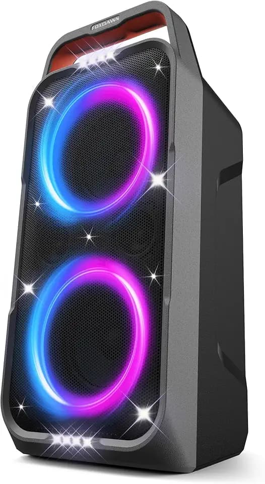Foxdawn 240W Party Bluetooth Lautsprecher, lautem Stereosound, Musikbox Bluetooth Groß Partybox, Natür Super Bass,20H Akku, LED-Lichtshow, BT5.3, Speaker TF/AUX/MIC>R für Party, Backyard (Black)