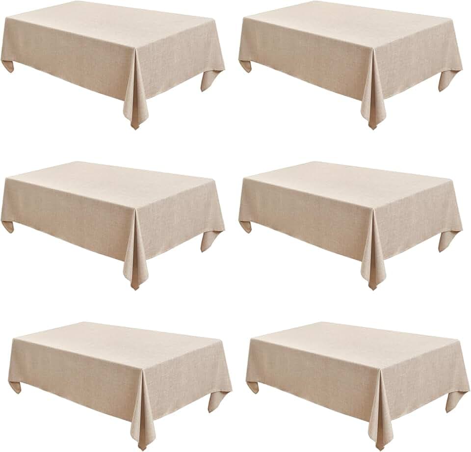 Fitable 6 Pack Beige Faux Linen Tablecloths Rectangle 90x156 Inch