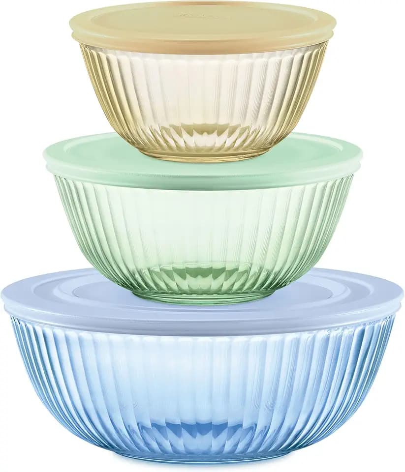 Pyrex Colors Tinted (3-Pack, Full Set) Sculpted Tinted Glass Mixing Bowls