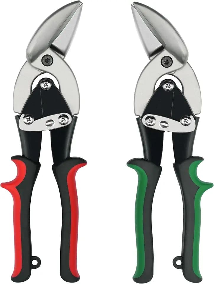 2Pcs Left and Right Regular Tin Cutting Shears Metal Cutter with Comfort Grip and Safety Lock Suitable For Cutting Thin, Moderately Hard Metal Materials