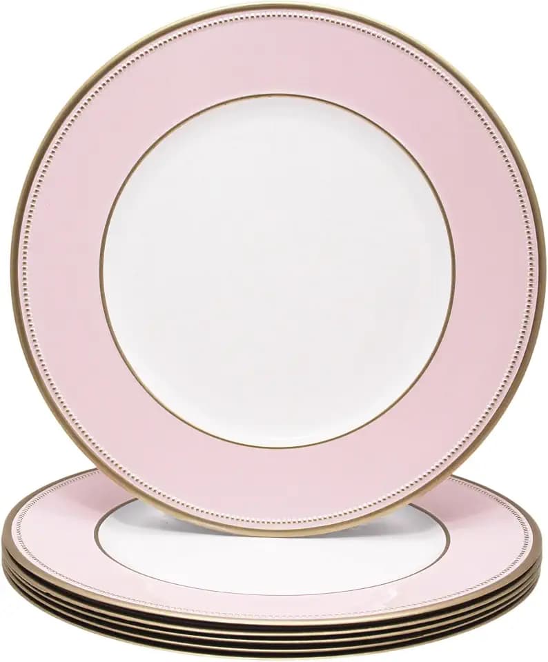 13" Pink Beaded Charger Plates with Gold Rim,Set of 6