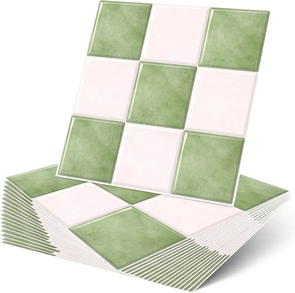 Nuanchu 20Pcs Peel and Stick Backsplash 7.75 x 7.75 Wall Tile, Green,White