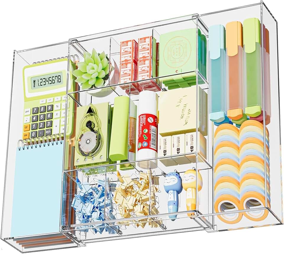 Marbrasse Expandable Desk Drawer Organizer, Clear Plastic Drawer Organizer Tray with 10 Adjustable Compartments, Desk Organizers and Accessories, 5 Drawer Dividers for Office Supplies, Makeup(Clear)
