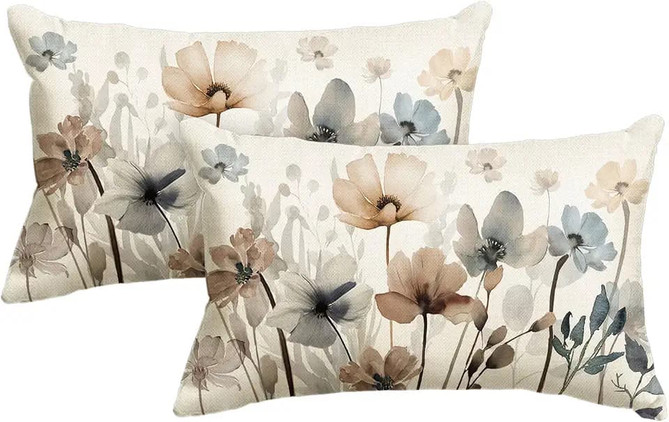 AVOIN colorlife Poppy Flowers Chinoiserie Pillow Covers 12x20 Inch Set of 2