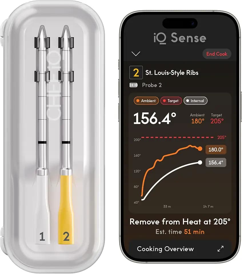 CHEF iQ Sense | Smart Wireless Meat Thermometer | 2 Ultra-Thin Probes | WiFi Unlimited Range | 1000°F Heat Safe | 5 Sensors | BBQ, Grill, Oven, Smoker, Air Fryer | Gen3