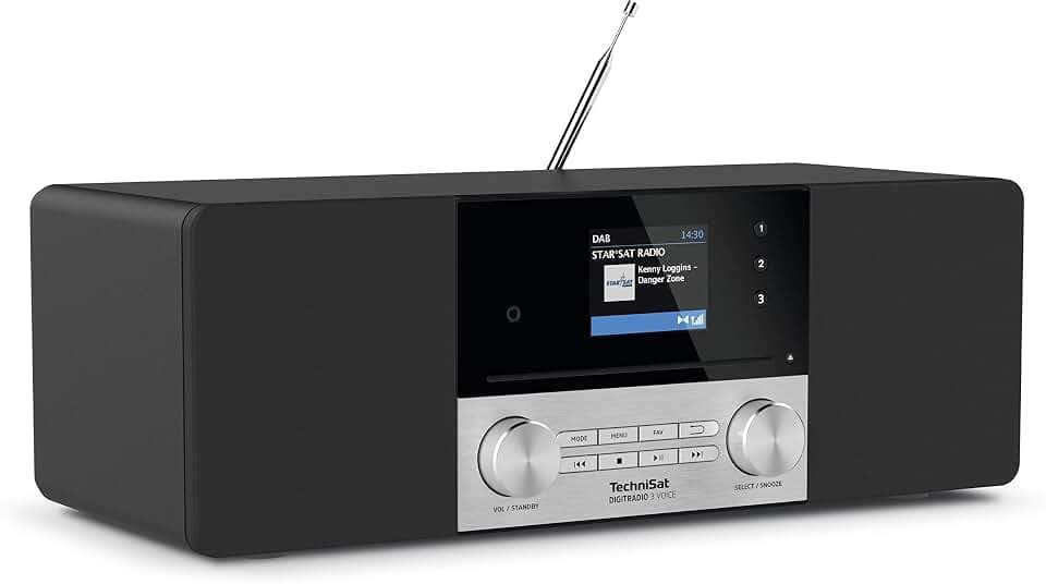 TechniSat DIGITRADIO 3 VOICE - Stereo DAB Radio Kompaktanlage mit offline Sprachsteuerung (DAB+, UKW, CD-Player, USB, Kopfhöreranschluss, AUX-Eingang, Radiowecker, OLED Display, 20 Watt RMS)