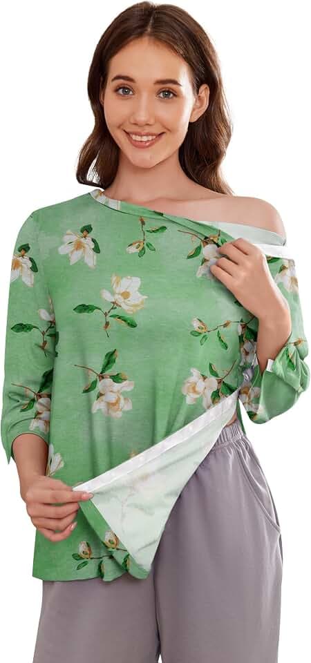 Deyeek Women's Post Shoulder Surgery Shirts Tear Away 3/4 Snap Tops