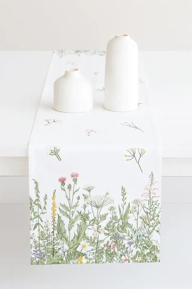 PurpleEssences Floral Table Runner Cotton, 14x72 in - Estee with Red Flower