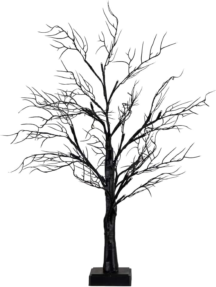Nearly Natural 24" Pre-Lit Deluxe Black Twig Halloween Tree with LED Lights