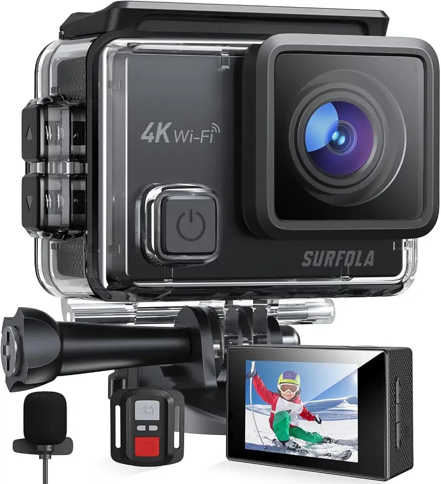 Surfola Action Cam 4K, Unterwasserkamera 40M Wasserdicht 20MP EIS Bildstabilisierun 170° Weitwinkel Helmkamera WiFi
