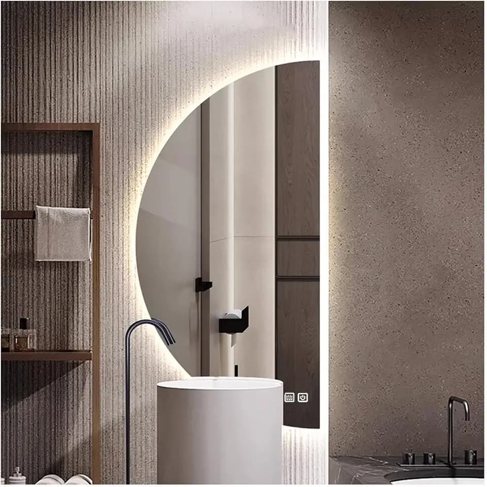 Half Moon LED Bathroom Mirror, Semi Circle Wall Mirror with Anti-Fog