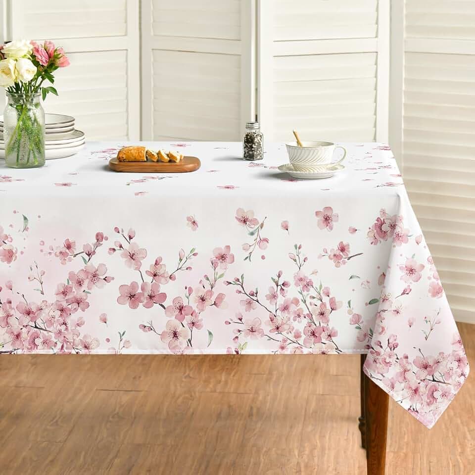 Horaldaily Spring Tablecloth 60 x 120 Inch Rectangular Pink Cherry Blossoms