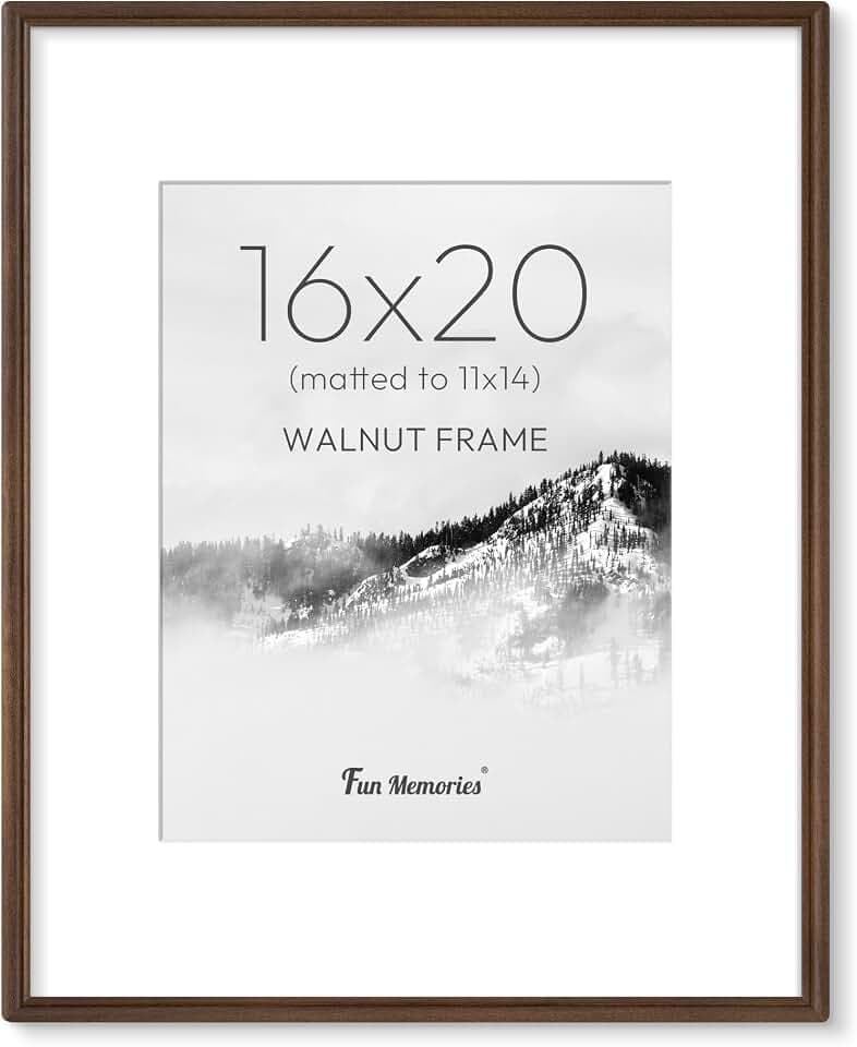16x20 Picture Frame with Mat for 11x14, USA-Sourced Walnut Wood Handcrafted Rounded Corner with HD Tempered Glass, 16 x 20 Photo Frames Gallery Wall & Tabletop, Vertically or Horizontally, 2 Pack