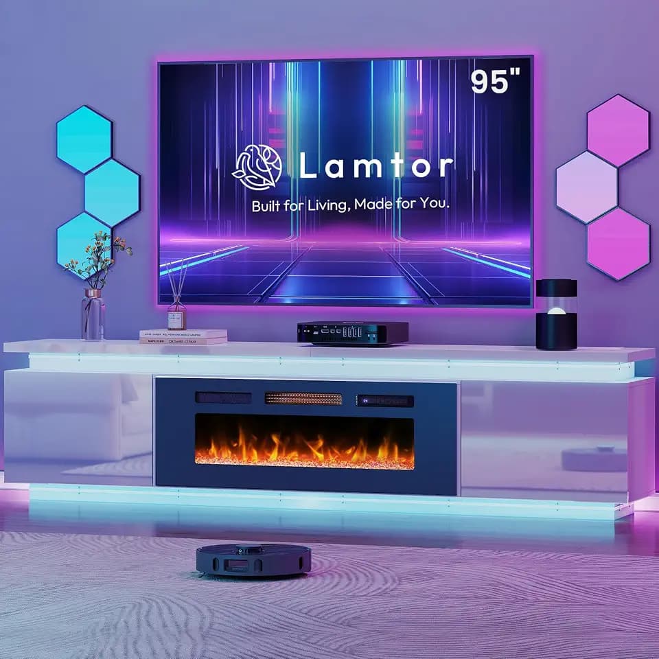 Lamtor Fireplace TV Stand with 40" Electric Fireplace for 90-100 Inch TVs