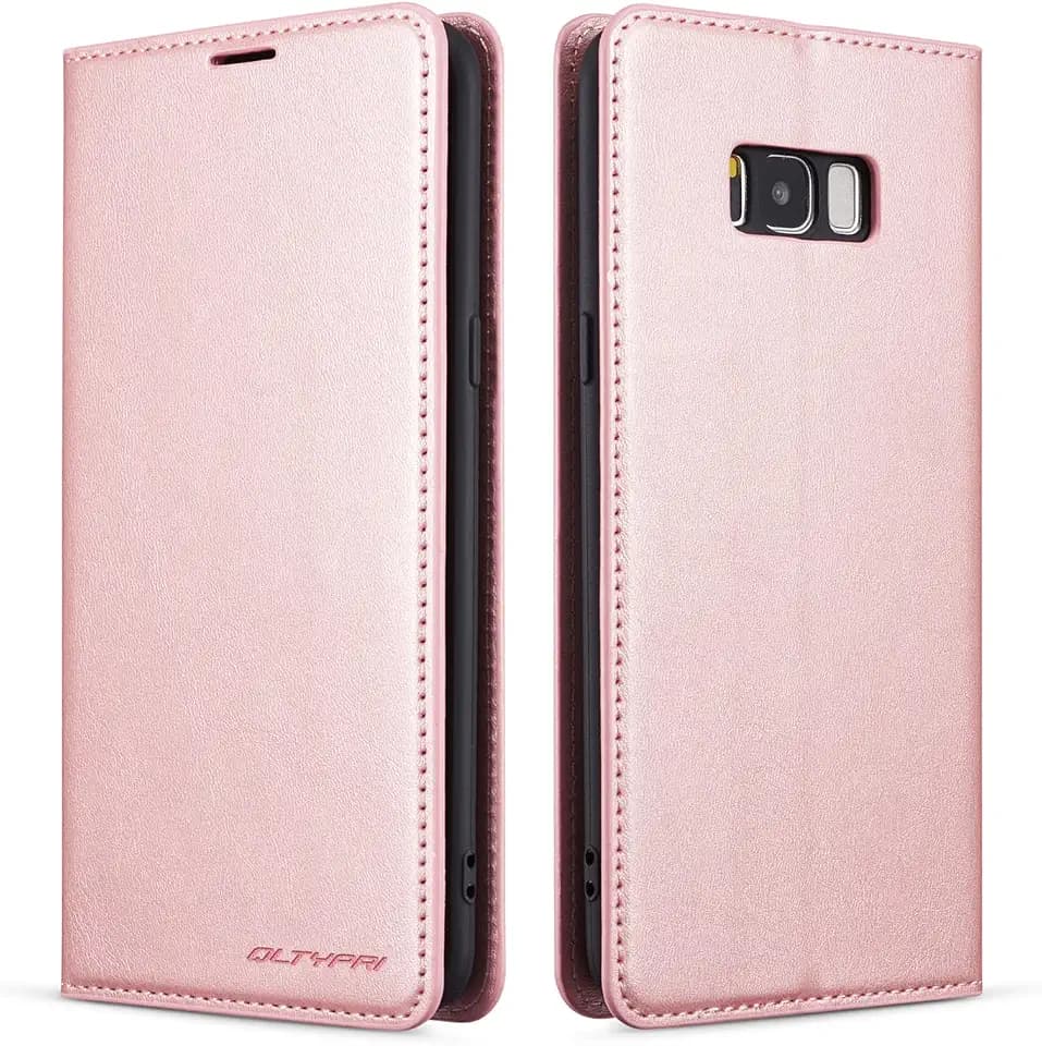 QLTYPRI Hülle für Samsung Galaxy S8, Premium Dünne Ledertasche Handyhülle mit Kartenfach Ständer Flip Schutzhülle Kompatibel mit Samsung Galaxy S8 - Rosegold