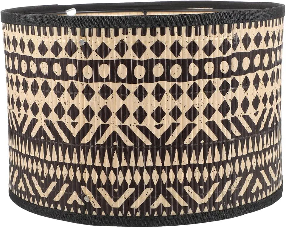 DOITOOL 12 Inch Boho Bamboo Lamp Shade, Printed Drum Cover Replacement for Table Lamps Floor Light Vintage Pendant Fixture