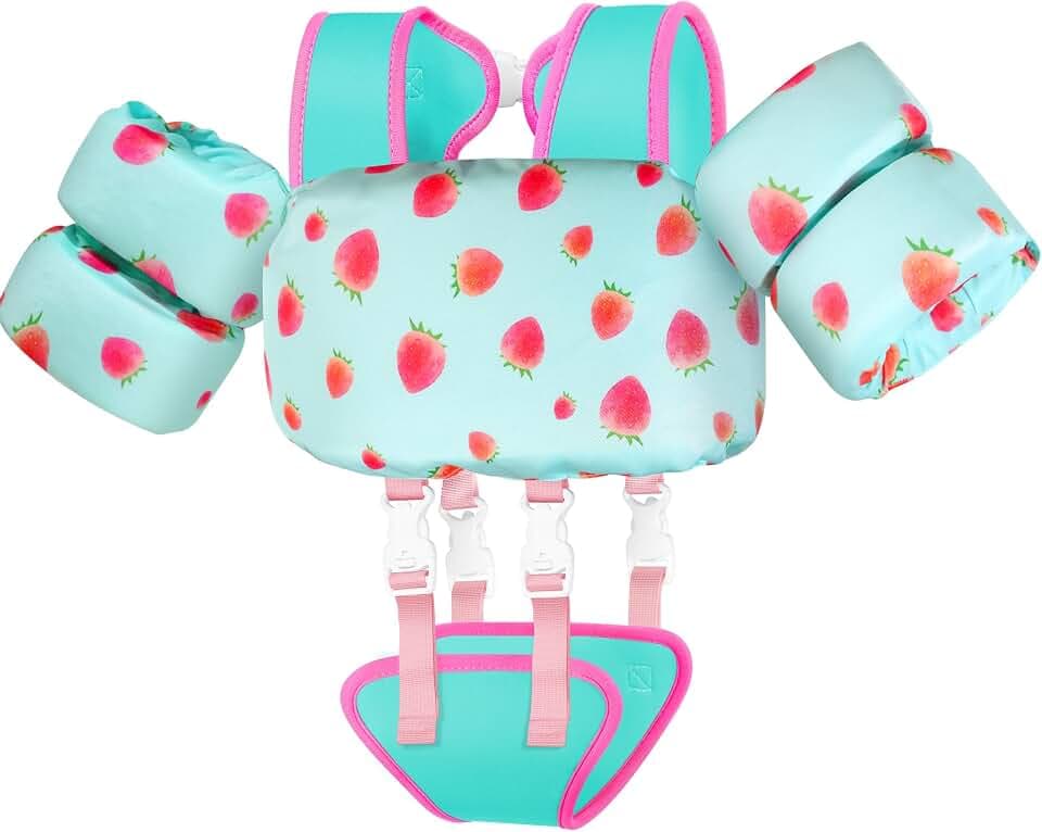 Vvinca Toddler Swim Vest for Kids 13-30lbs Boys Girls Puddle Kids Jumper Toddlers Pool Floaties Jacket with Adjustable Crotch Strap Sleeves Shoulder for 1 2 3 Years Old Baby Infant Learn to Swimming