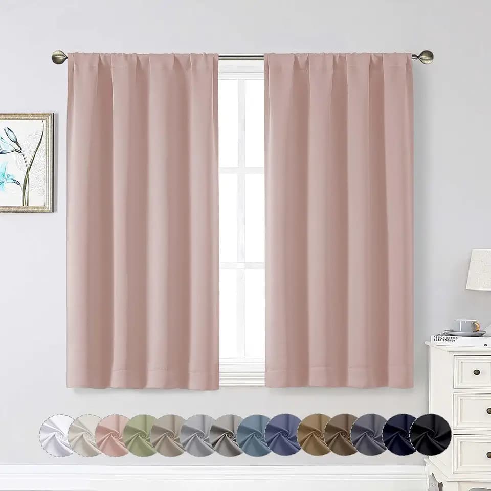 Blush Room Darkening Curtains for Bedroom Living Room 45 Inch Length 2 Panels Set, Soft Solid Thermal Insulated Rod Pocket Short Curtains Drapes, Blush, 2PCS Each 40" Wx45 L