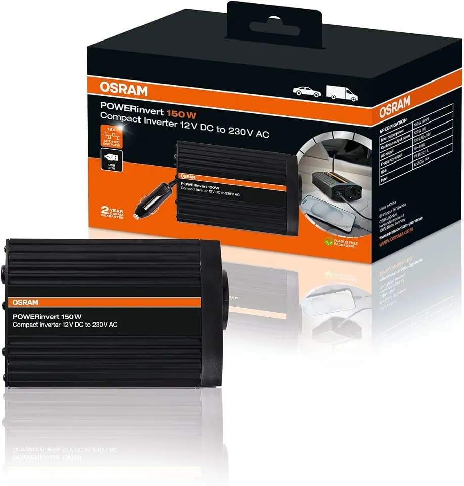 OSRAM POWERinvert Modifizierter Sinus-Wechselrichter 12V DC 150W, OEINVU150,powerbank, für netzunabhängige Strombedürfnisse