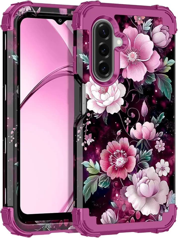 Rancase for Galaxy A17 5G Case,Three Layer Heavy Duty Shockproof Protection Hard Plastic Bumper +Soft Silicone Rubber Protective Case for Samsung Galaxy A17 5G,Glow in The Dark-Purple Red