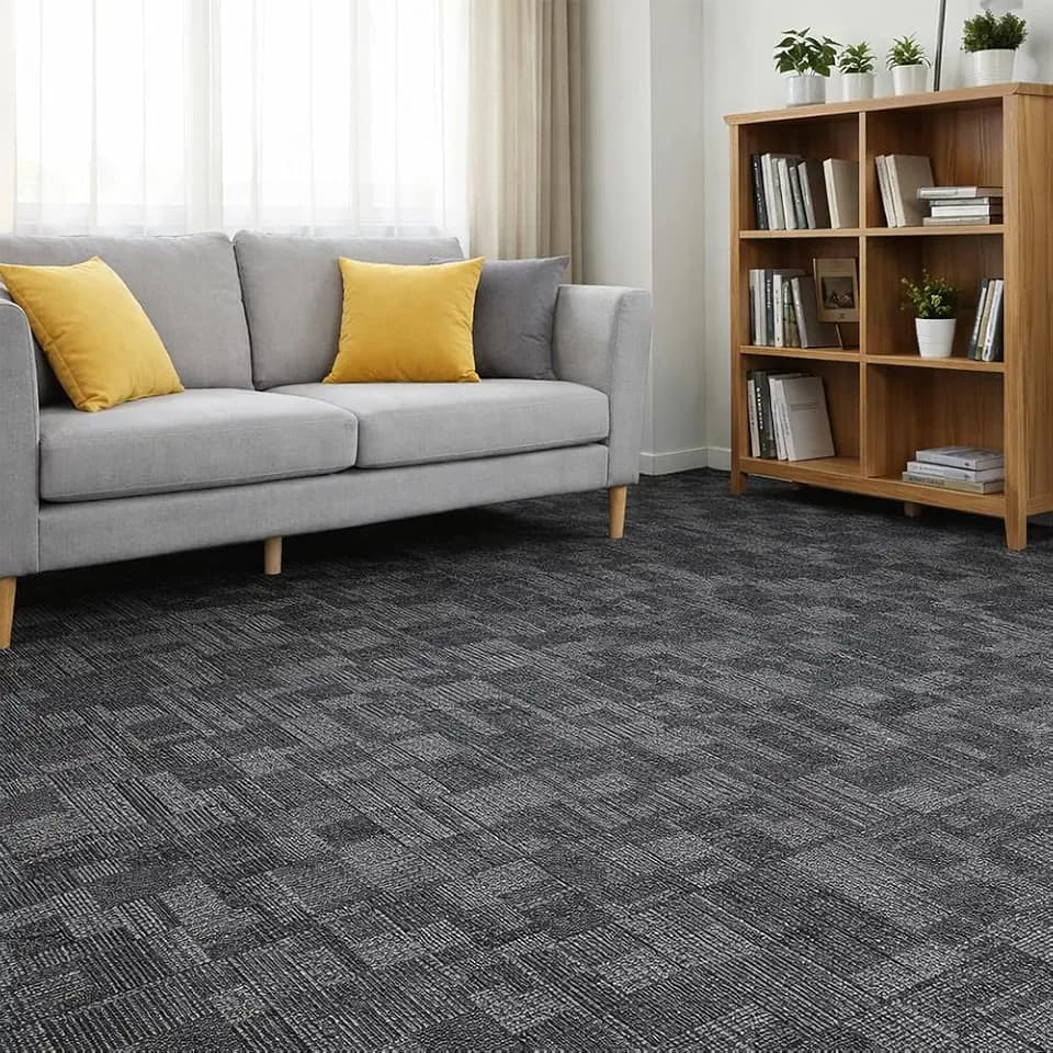Carpet Tiles 24 x 24 Inches, 18 Tiles 72 Sqft, Non Slip Commercial Carpet Squares, Removable Floor Tiles for Office Living Room Basement Home Gym, Easy DIY Installation, Dark Gray