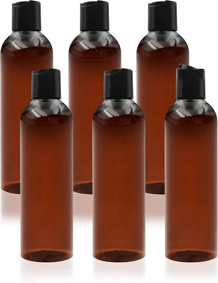 6-Pack 8 oz Plastic Shampoo Squeeze Bottles with Disc Caps, Amber