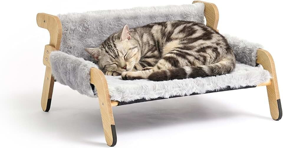 Relaxdays Katzenbett flauschig, erhöhter Katzenhängesessel, grau/Natur