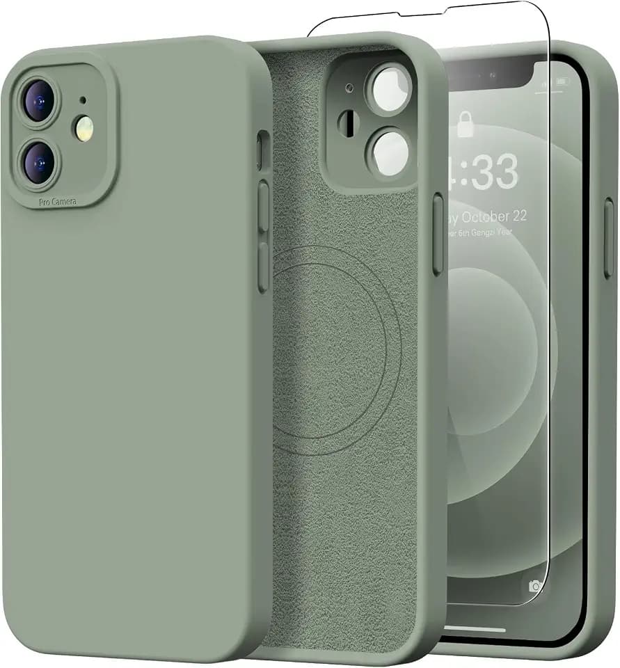 Designed for iPhone 12 Case with Screen Protector - Upgraded Camera Protection - Wireless Charging Compatible - Silicone Protective Phone Case 6.1" for Men Women Girls,Porcelain Blue
