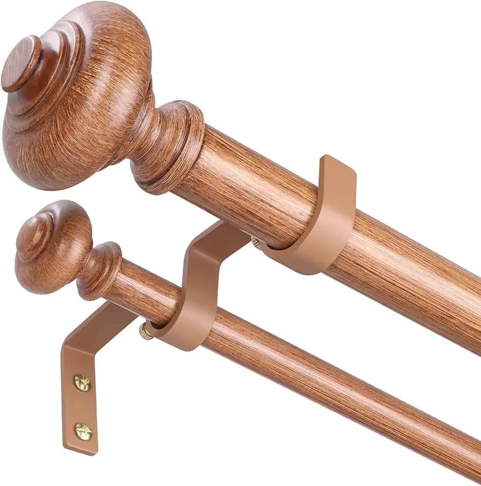 Double Curtain Rod, 36 to 76 Inch Wood Decorative Double Rods
