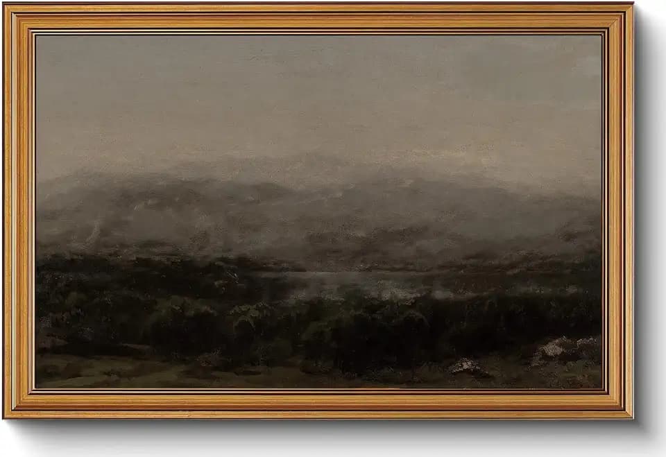 Gold Framed Wall Art Vintage Landscape Farmhouse Dark Canvas Print Decor