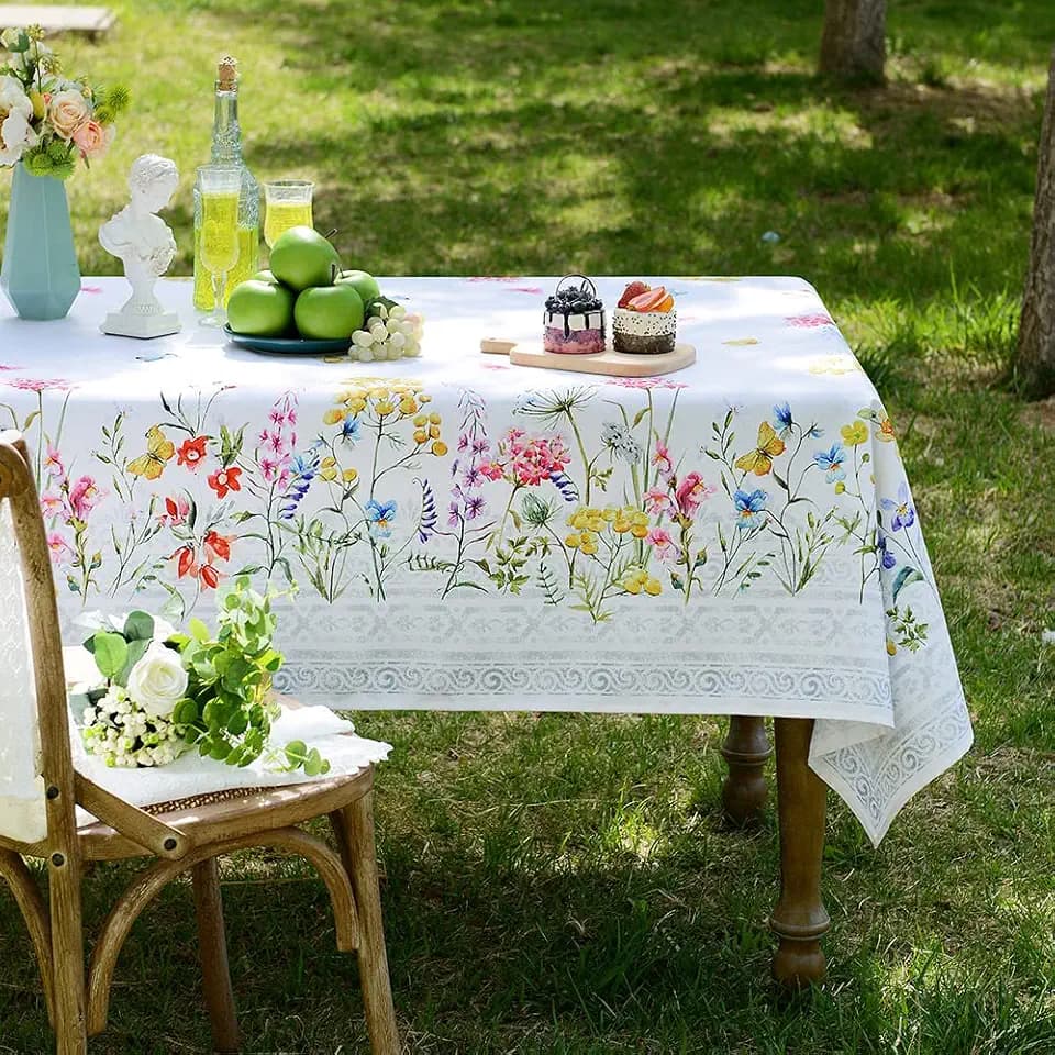 ARTABLE Yellow Pink Floral Tablecloth Rectangle Print Pattern 60 x 84 Inch