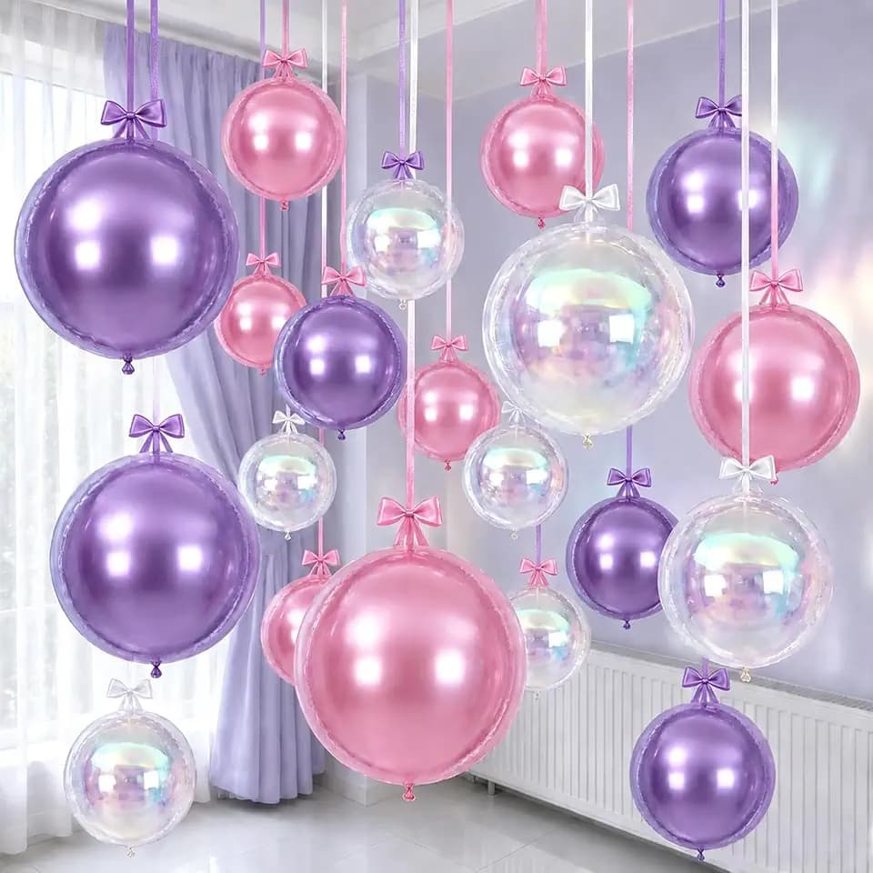 Togvu Iridescent Pink Purple Balloons, 15PCS Different Sizes 4D Balloons