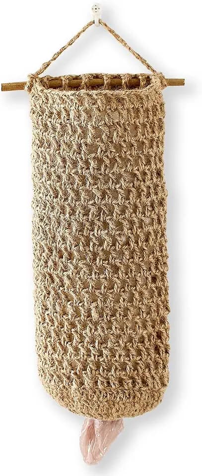Plastic Bag Holders for Grocery Bags – Handwoven Jute Grocery Bag Holder, Rustic Plastic Bag Organizer for Kitchen – Bag Holder for Plastic Bags Groceries Store (Natural Hemp)