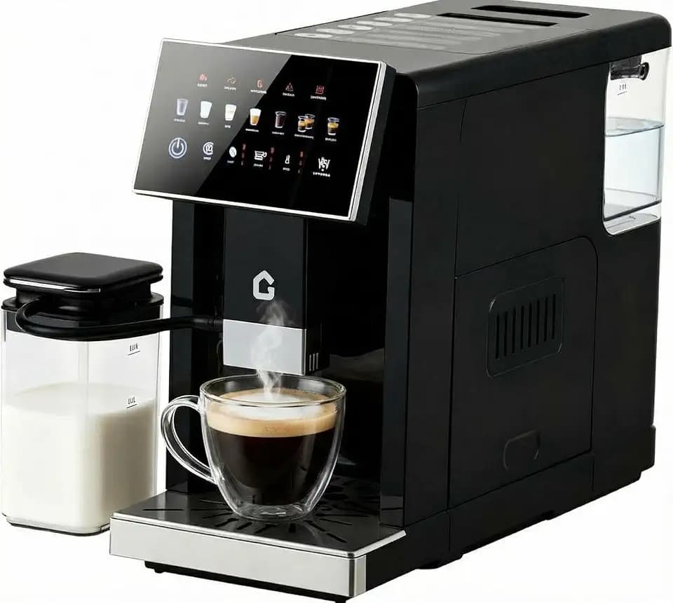 Towallmark Espresso Coffee Maker with Milk Frother, Adjustable Grinder & Removable Brewer, Detachable Milk Tank, 3-Level Flavor Control, Black