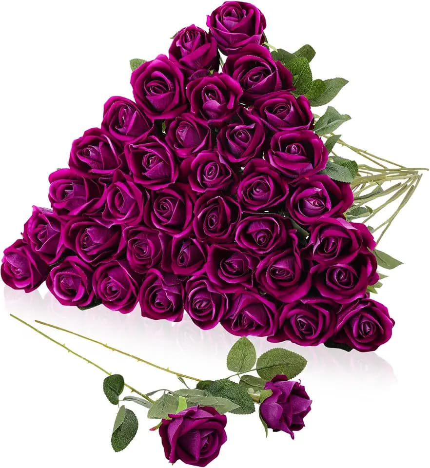 36 Pcs Purple Velvet Texture Soft Artificial Flower Bridal Bouquet