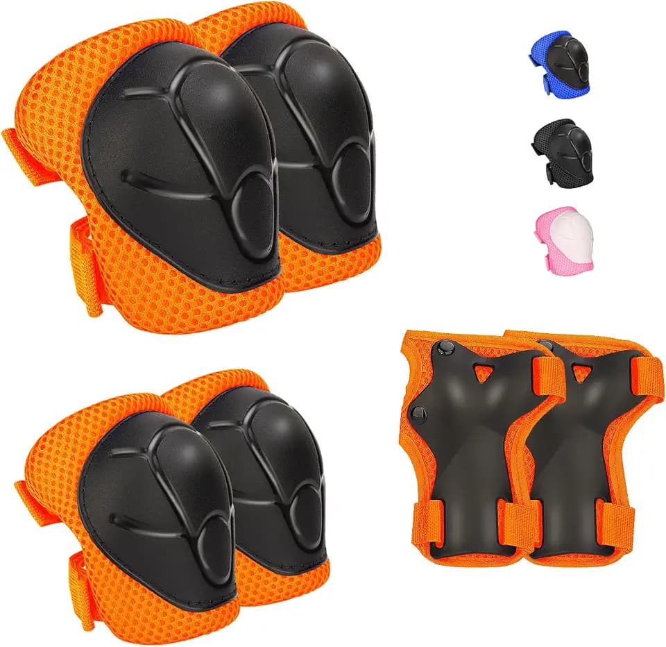 Kids Protective Gear Set - Knee Pads Elbow Pads with Wrist Guards for Ages 3-12 | 3-in-1 Safety Protective Gear for Skating, Cycling, Biking, Roller Skates, Scooters (Orange, M(8-12Years))