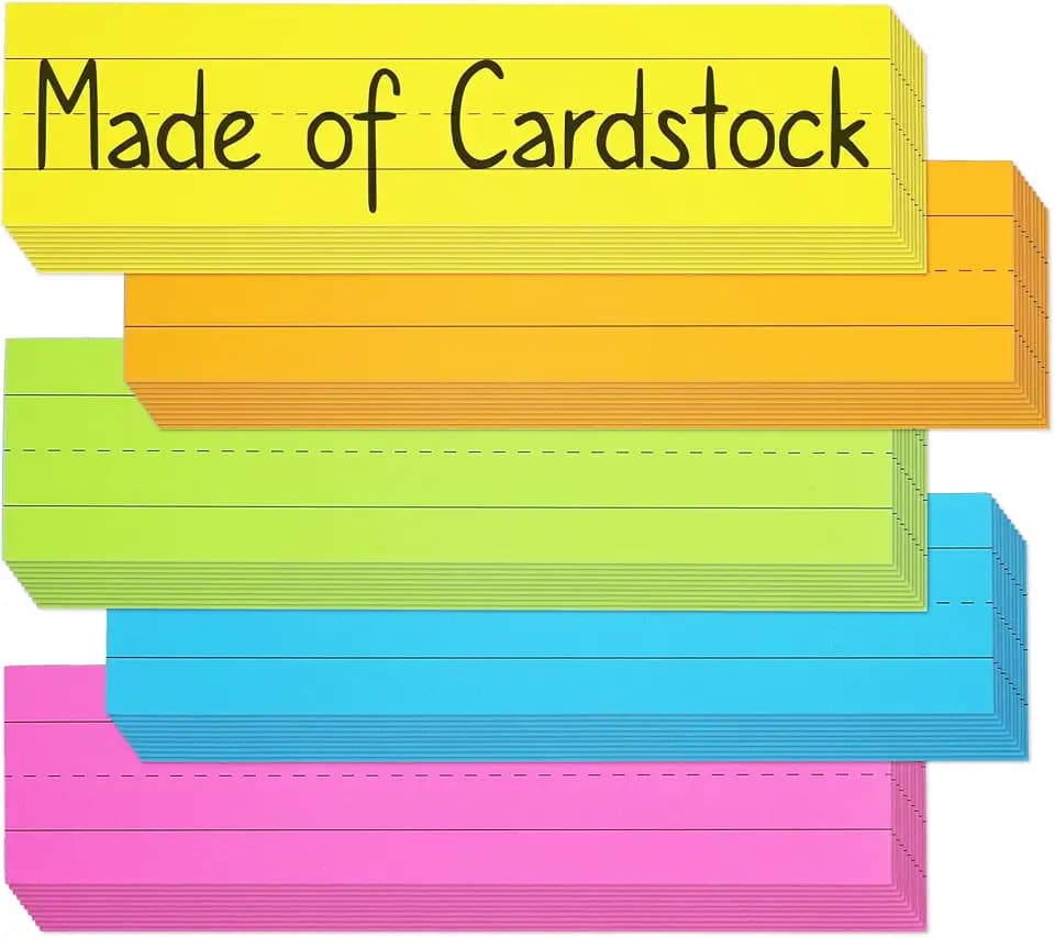Chell 3x12 Inch Colored Sentence Strips Cardstock, 5 Colors, Pack of 80