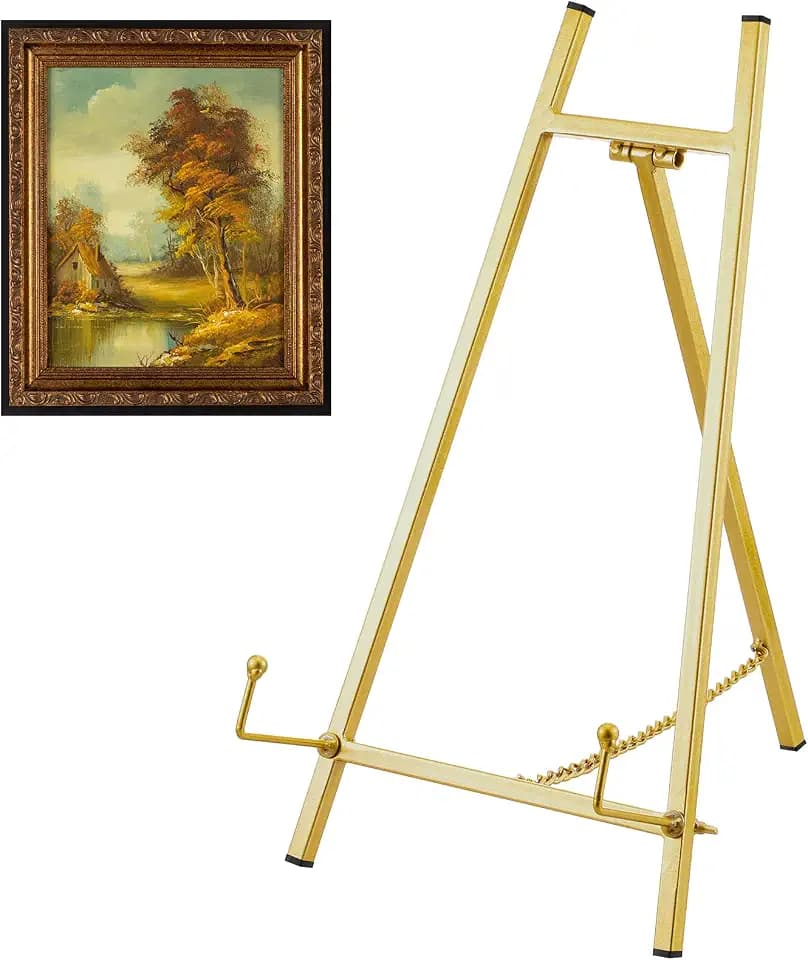 Leinuosen 1 Pcs Metal Tabletop Easel Stand, Tripod Display, Gold