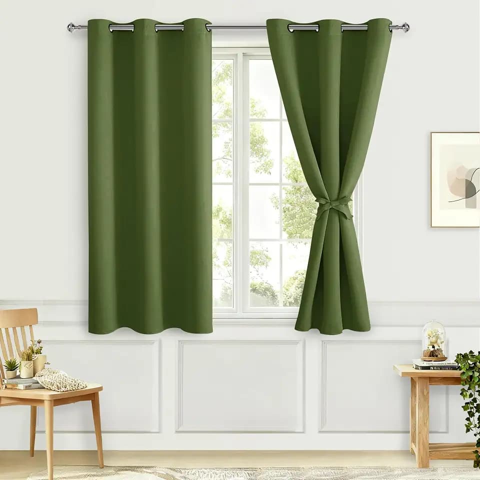 Hiasan Blackout Curtains for Bedroom, Olive Green, 38 x 45 Inch 2 Panels