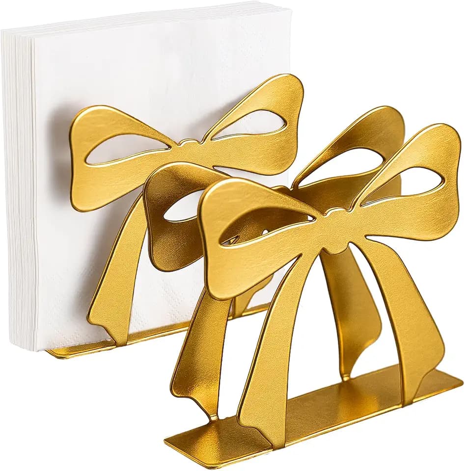Reallnaive Bow Napkin Holder for Tables Metal Dispenser, Gold, Fashion