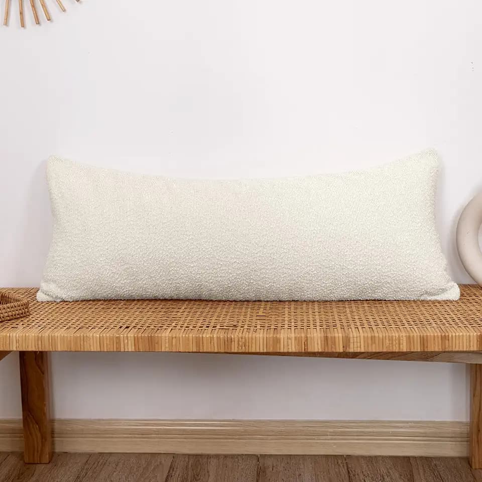 JoraLion Boucle Lumbar Pillow Cover 14x36 inch Cream
