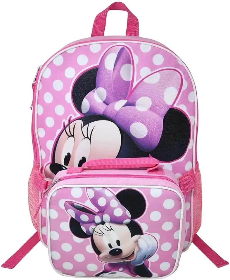 Fast Forward Kids Backpack & Lunch Bag Set –Minnie Mouse 16" Lightweight School Bookbag with Insulated Lunch Bag – Perfect for Preschool & Elementary Girls