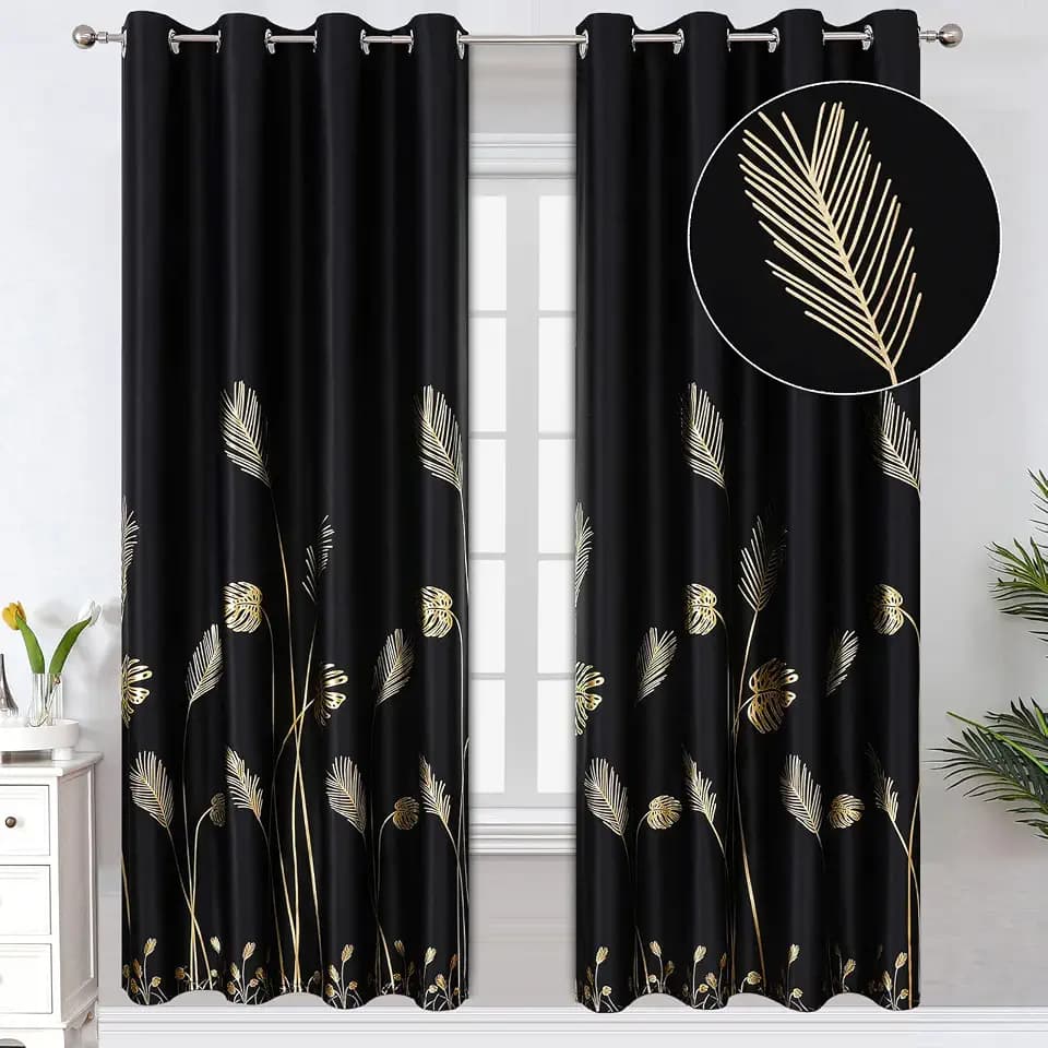 Estelar Textiler Black Blackout Patterned Curtains for Bedroom 52Wx72L Long
