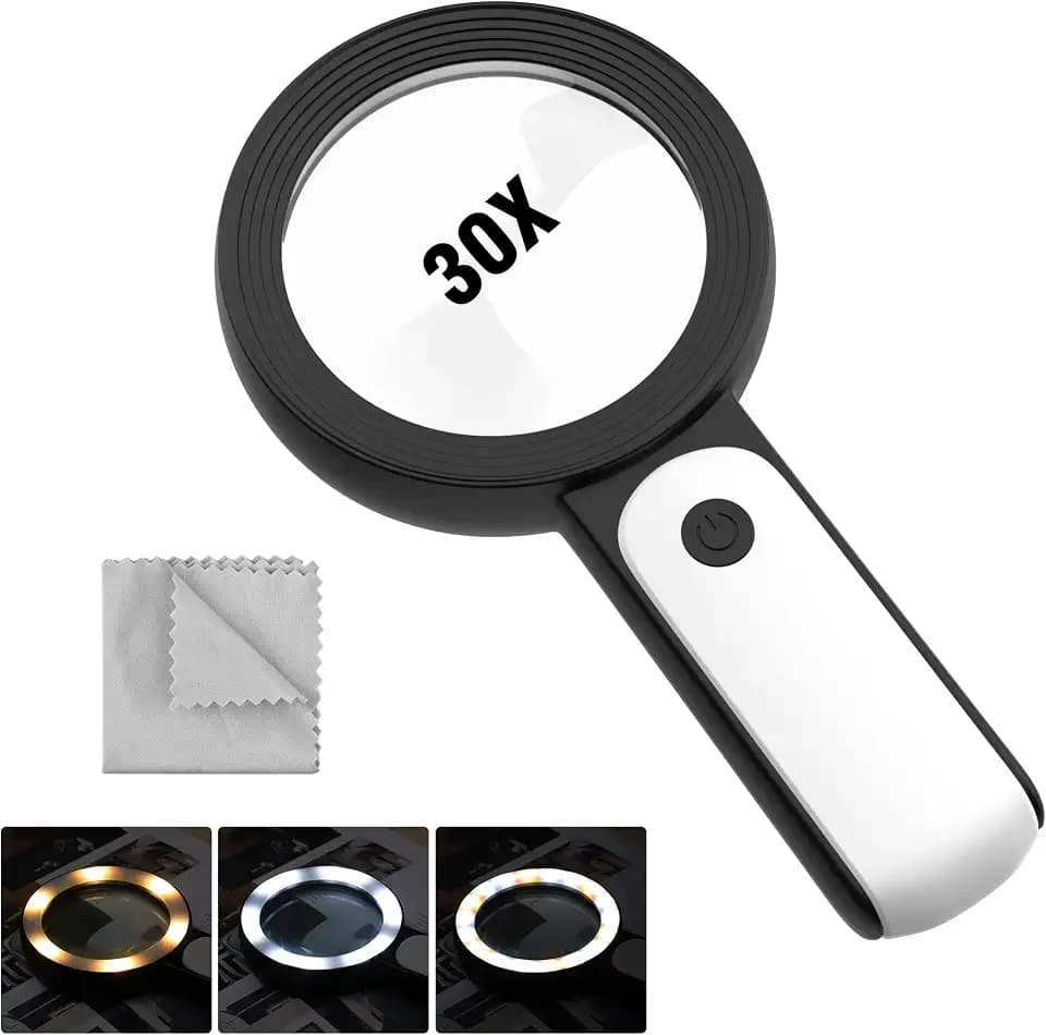 MoKo 30X Magnifying Glass with Light for Close Work,Reading,Coins,Jewelry