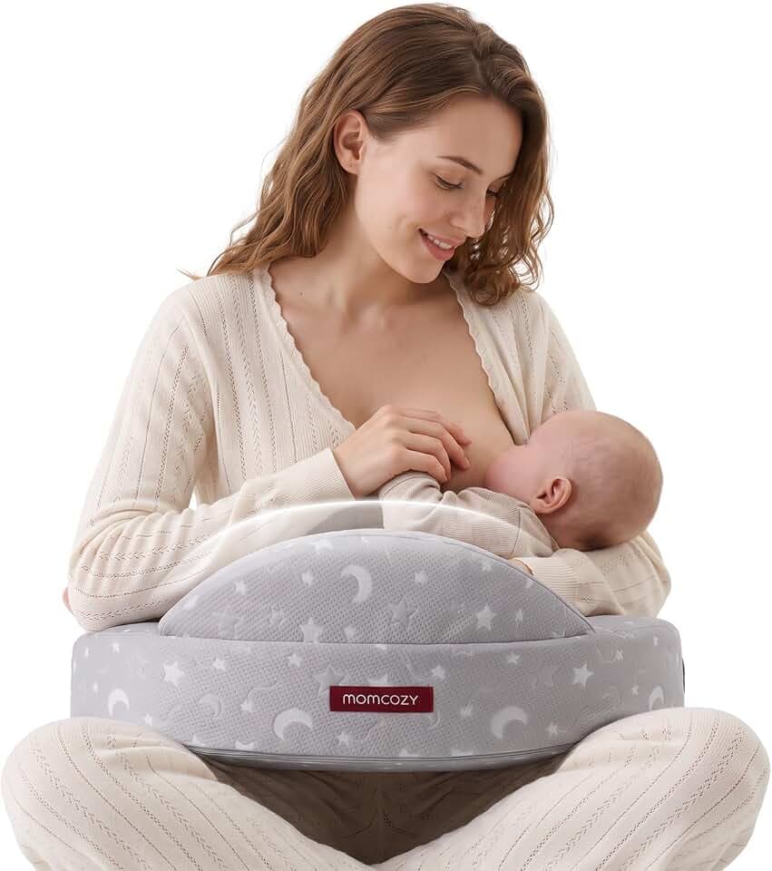 Momcozy Memory-Schaum Stillkissen mit Sicherheitsumrandung, Grau-Weiß